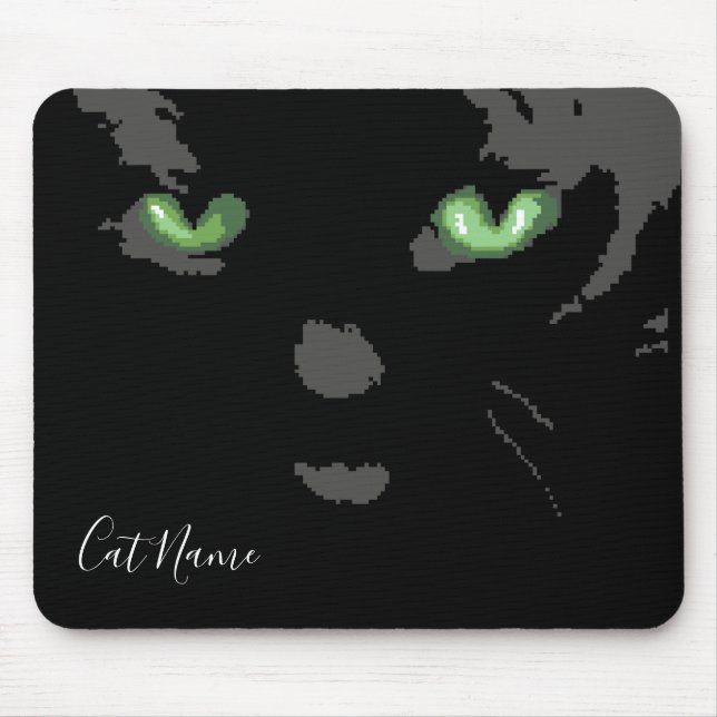 Black cat with green eyes mouse pad (Front)