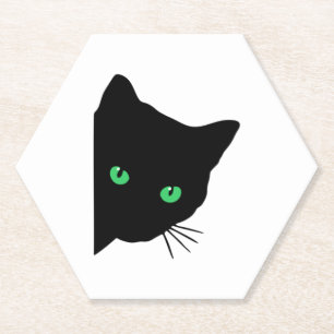 black cat with green eyes paper coaster