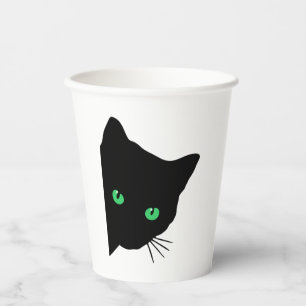 black cat with green eyes paper cups