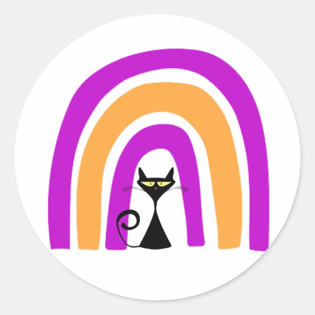 Black Cat With Halloween Coloured Rainbow Classic Round Sticker (Front)
