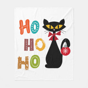 Black cat with Ho Ho Ho text design Fleece Blanket