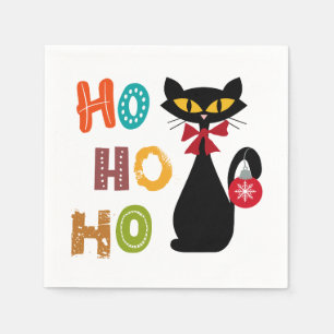 Black cat with Ho Ho Ho text design Napkin