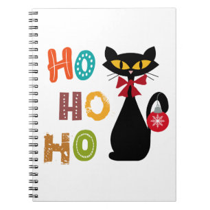 Black cat with Ho Ho Ho text design Notebook