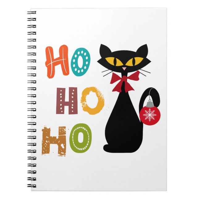 Black cat with Ho Ho Ho text design Notebook (Front)