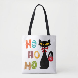Black cat with Ho Ho Ho text design Tote Bag