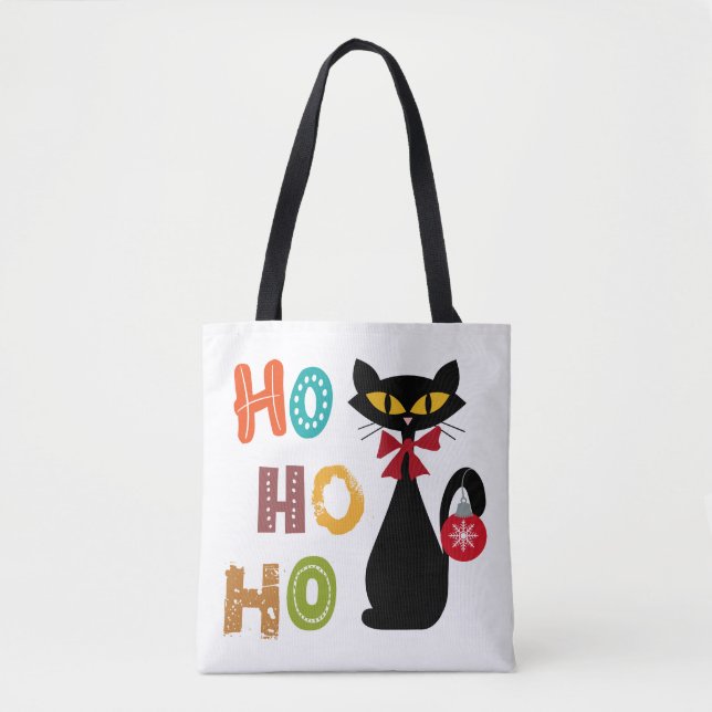 Black cat with Ho Ho Ho text design Tote Bag (Front)