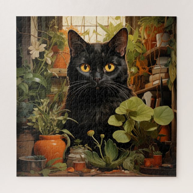Black Cat With Housesplants Jigsaw Puzzle (Vertical)