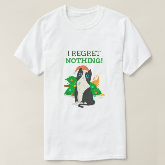 Black cat with I regret Nothing T-Shirt (Design Front)
