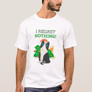 Black cat with I regret Nothing T-Shirt