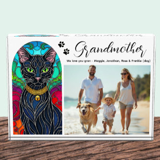 Black Cat with Jingle Bell Art Mosaic, Grandmother Photo Block