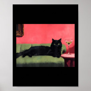 Black Cat With Martini Art Print 