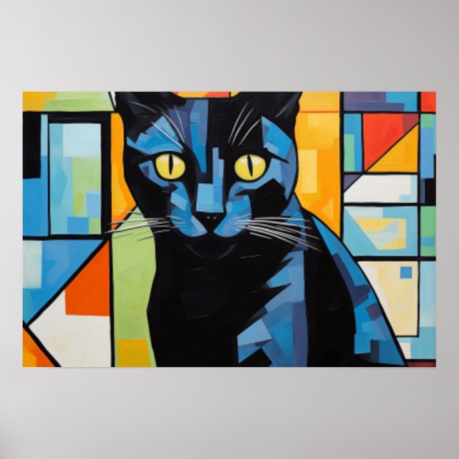 Black Cat with Modern Background Poster (Front)