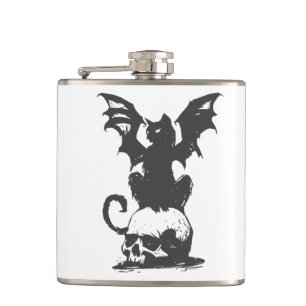 black cat with monster wings - Choose back color Hip Flask