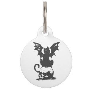 black cat with monster wings - Choose back color Pet Tag