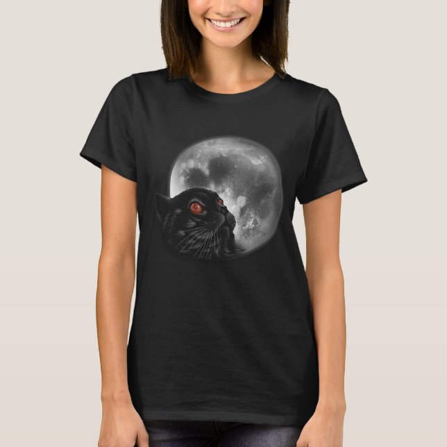 Black Cat with Moon Gift for Cat Dad Cat Mum T-Shirt (Front)