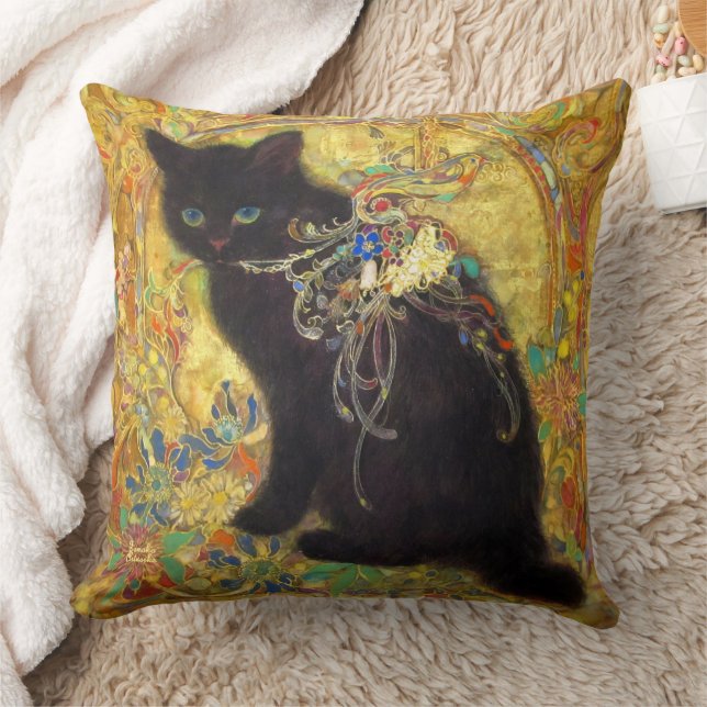 Black cat with mysterious eyes cushion (Blanket)