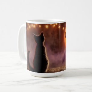 Black Cat with "October 31" Halloween Moon Coffee Mug
