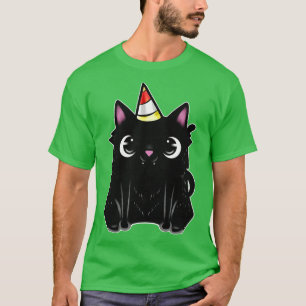 Black Cat With Party Hat On Purrsday T-Shirt