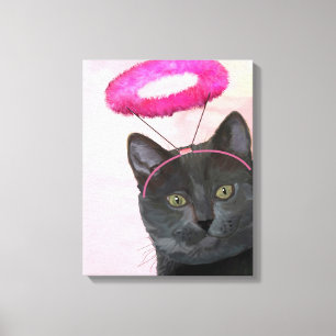 Black Cat With Pink Angel Halo Canvas Print