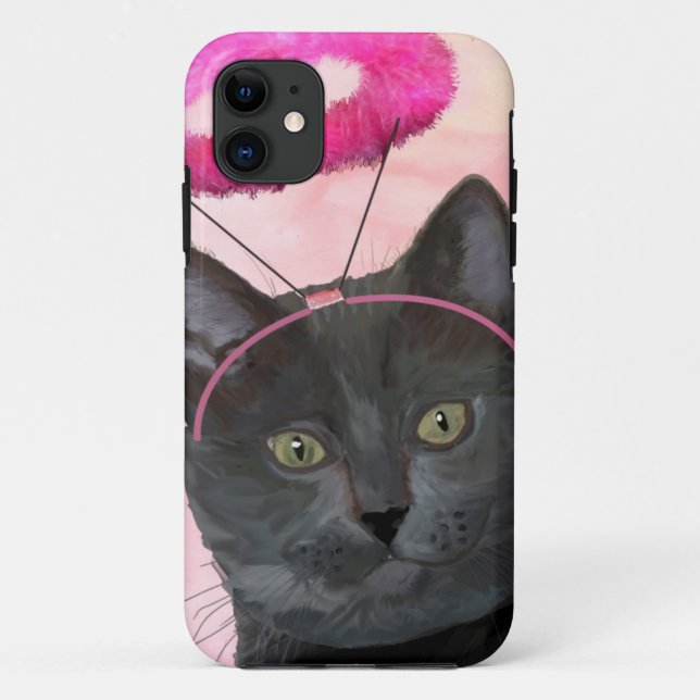 Black Cat With Pink Angel Halo Case-Mate iPhone Case (Back)