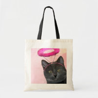Black Cat With Pink Angel Halo