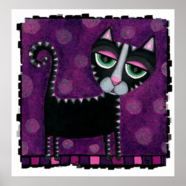 Black Cat with Polka Dots - funky print (Front)