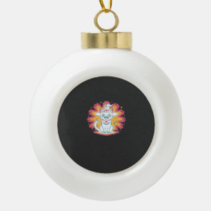 Black Cat with Psychedelic Flower Oversized T-Shir Ceramic Ball Christmas Ornament