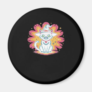 Black Cat with Psychedelic Flower Oversized T-Shir Magnet