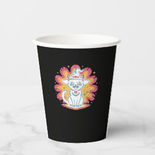Black Cat with Psychedelic Flower Oversized T-Shir Paper Cups