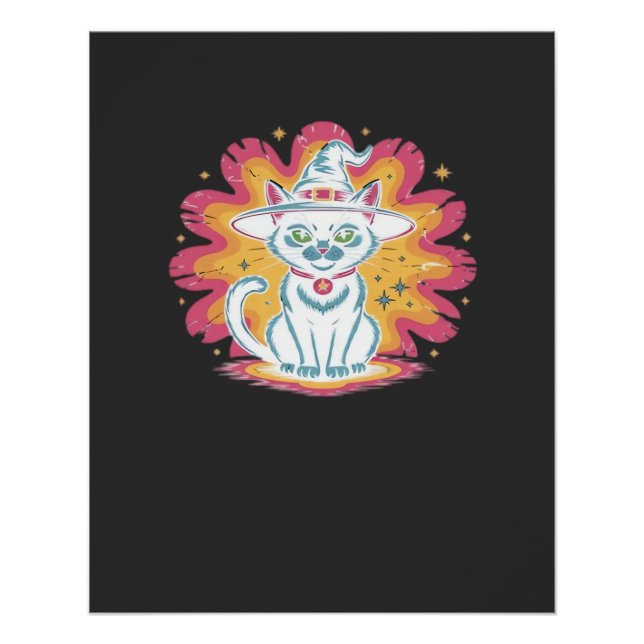 Black Cat with Psychedelic Flower Oversized T-Shir Poster (Front)