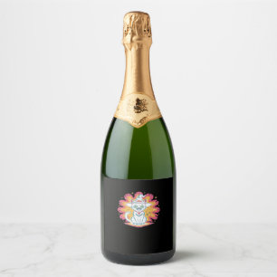 Black Cat with Psychedelic Flower Oversized T-Shir Sparkling Wine Label