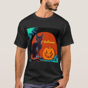 BLACK CAT WITH PUMPKIN IN HALLOWEEN NIGHT T-Shirt