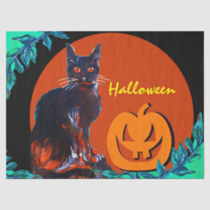 BLACK CAT WITH PUMPKIN IN HALLOWEEN NIGHT TISSUE PAPER