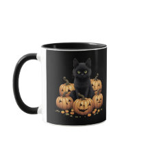 Black cat with pumpkins mug