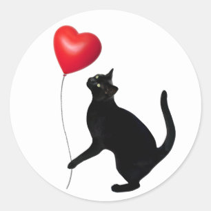 Black Cat with Red Balloon Stickers