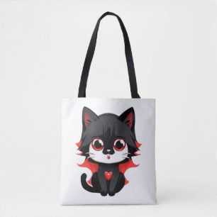 Black cat with red colour tote bag