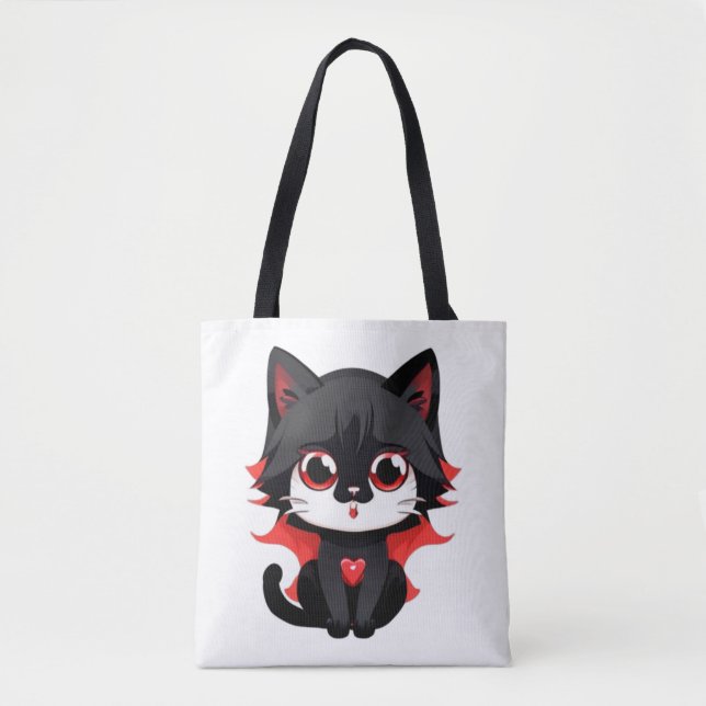 Black cat with red colour   tote bag (Front)