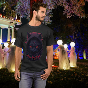 Black Cat with Red Eyes in Black Hoodie T-Shirt