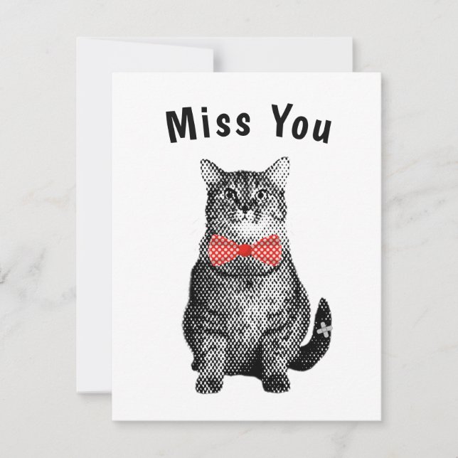 Black Cat with Red Polka Dot Bow Cute Miss You Card (Front)