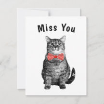 Black Cat with Red Polka Dot Bow Cute Miss You