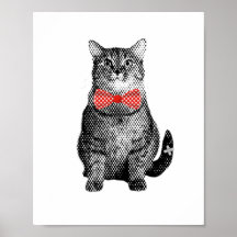 Black Cat with Red Polka Dot Bow Tie Cute Vintage