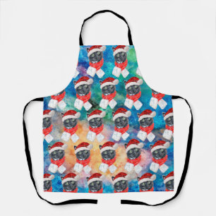 Black Cat with Red Scarf Funny Christmas Apron