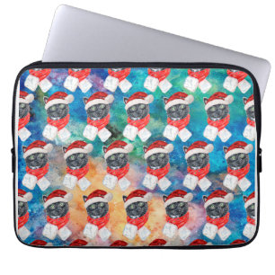 Black Cat with Red Scarf Funny Christmas Laptop Sleeve