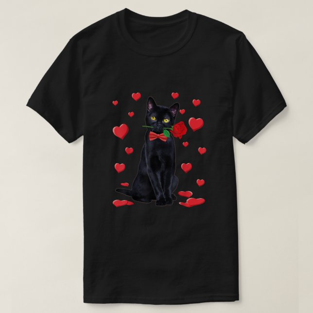 Black Cat With Rose Valentines Shirt Valentine Cat (Design Front)
