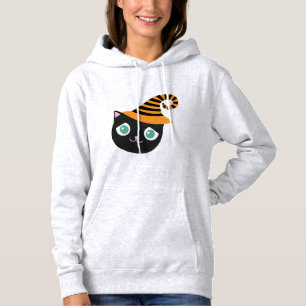 Black Cat with Sad Eyes and Whimsical Hat Hoodie