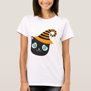 Black Cat with Sad Eyes and Whimsical Hat T-Shirt