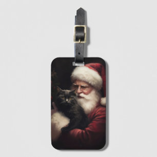 Black Cat With Santa Claus Festive Christmas  Luggage Tag