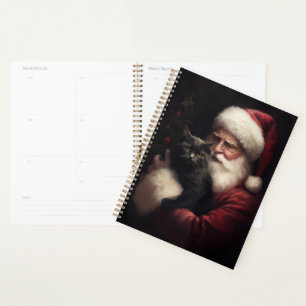 Black Cat With Santa Claus Festive Christmas  Planner