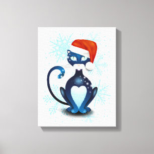 Black Cat with Santa's Hat Canvas Print