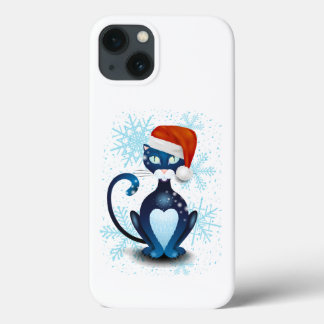 Black Cat with Santa's Hat iPhone 13 Case